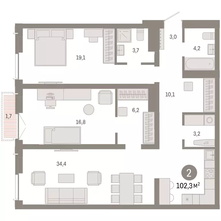 2-комнатная квартира: Новосибирск, Большевистская улица, 66 (102.29 м) - Фото 2
