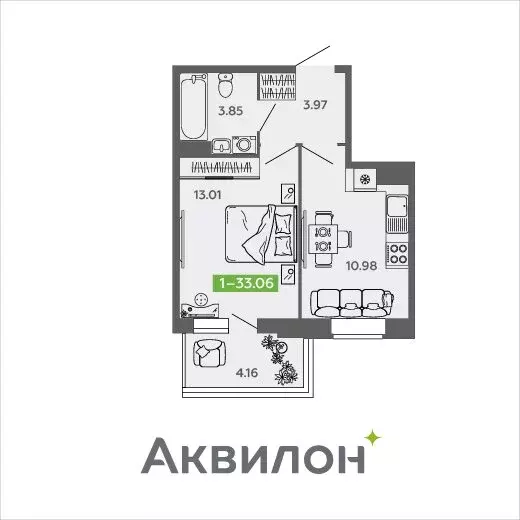 1-комнатная квартира: Северодвинск, проспект Труда, 74к2 (33.06 м) - Фото 0