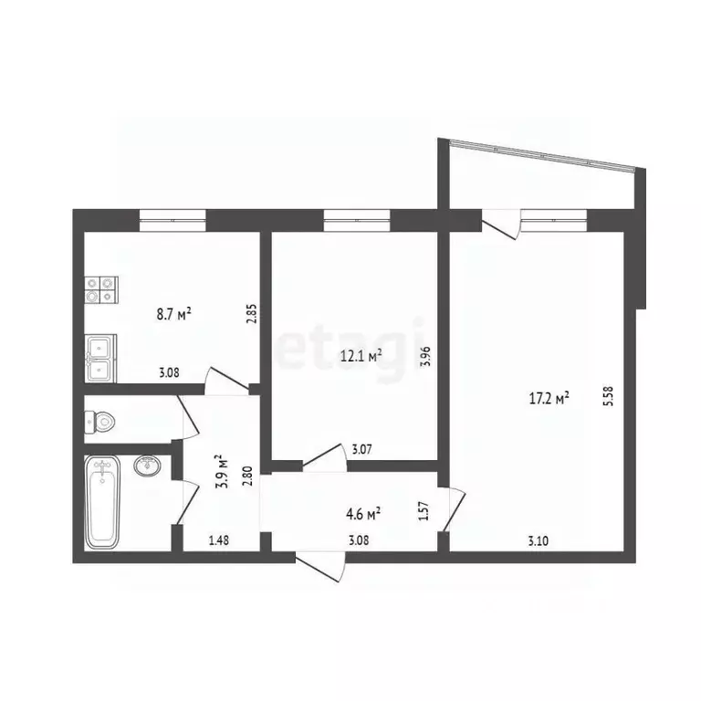 2-к кв. Тюменская область, Тюмень ул. 50 лет Октября, 78 (50.2 м) - Фото 2