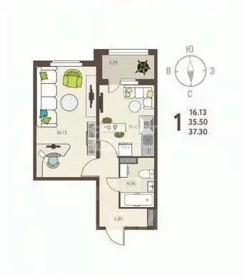 1-к кв. Липецкая область, Липецк ул. Механизаторов, 15Авл1 (37.0 м) - Фото 2