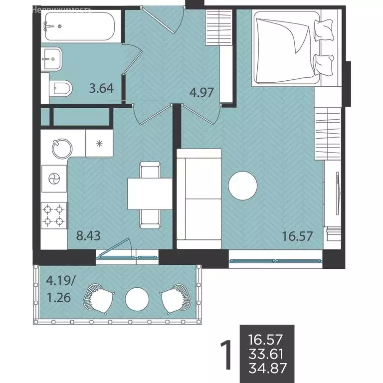 1-комнатная квартира: Северодвинск, Октябрьская улица, 63 (34.87 м) - Фото 1