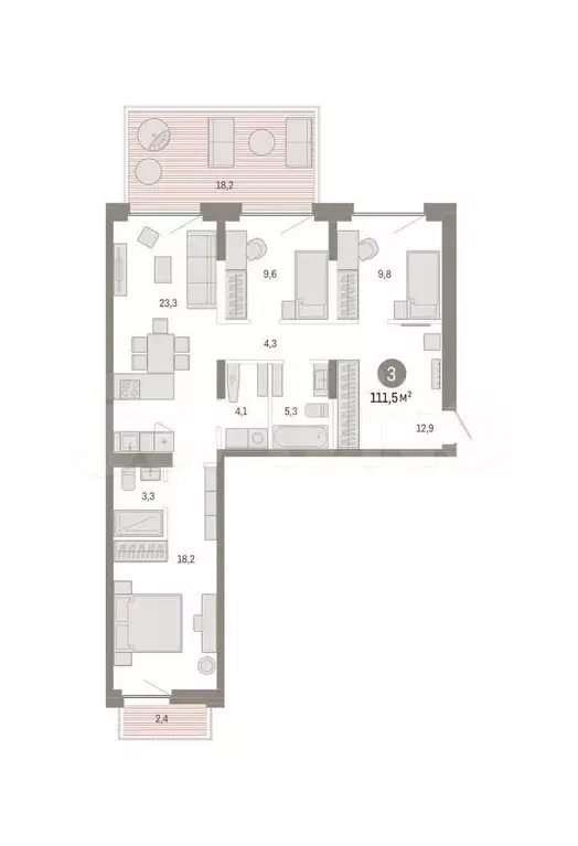 3-к. квартира, 111,5 м, 2/6 эт. - Фото 0