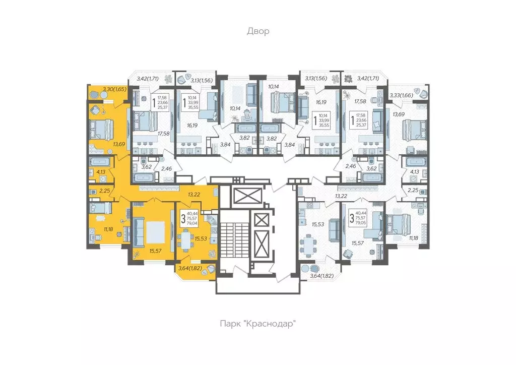 3-комнатная квартира: Краснодар, Уральская улица, 87/7 (79.04 м) - Фото 1