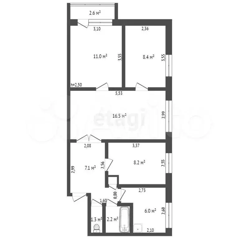 4-к. квартира, 61,1 м, 3/5 эт. - Фото 0