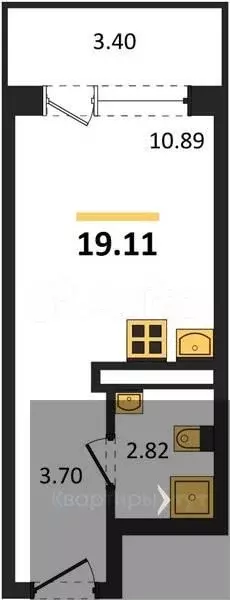 Квартира-студия, 19,1 м, 8/21 эт. - Фото 0