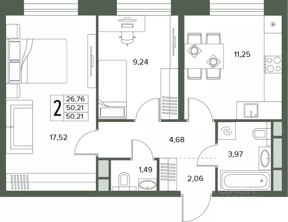 2-к кв. Московская область, Серпухов  (50.21 м) - Фото 1