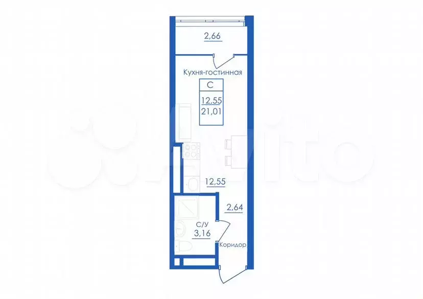 Квартира-студия, 21м, 4/25эт. - Фото 0