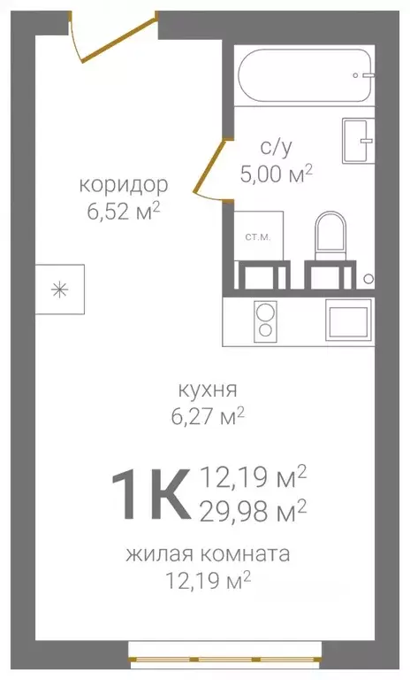 1-к кв. Нижегородская область, Нижний Новгород Казанское ш. (29.98 м) - Фото 1