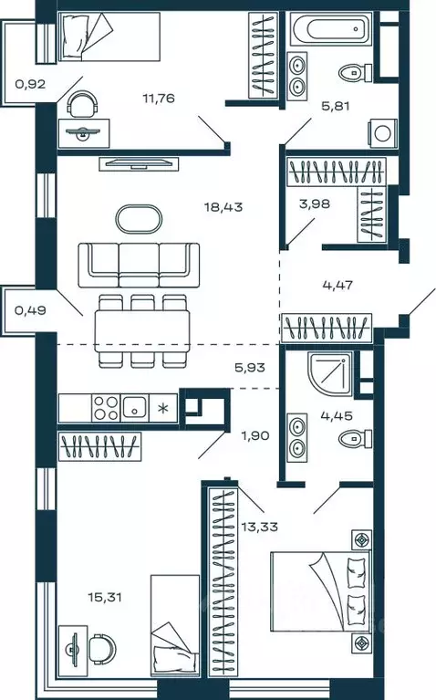 3-к кв. Московская область, Красногорск Центральная ул., 68А (85.8 м) - Фото 0