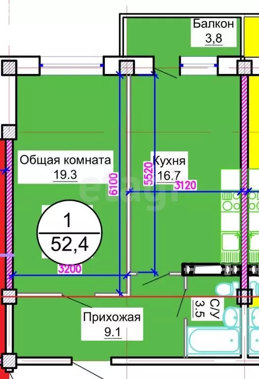 1-комнатная квартира: Махачкала, Карабудахкентское шоссе, 57 (52.4 м) - Фото 0