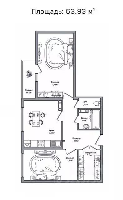 2-к кв. Ярославская область, Ярославль просп. Фрунзе, 56Д (64.0 м) - Фото 0