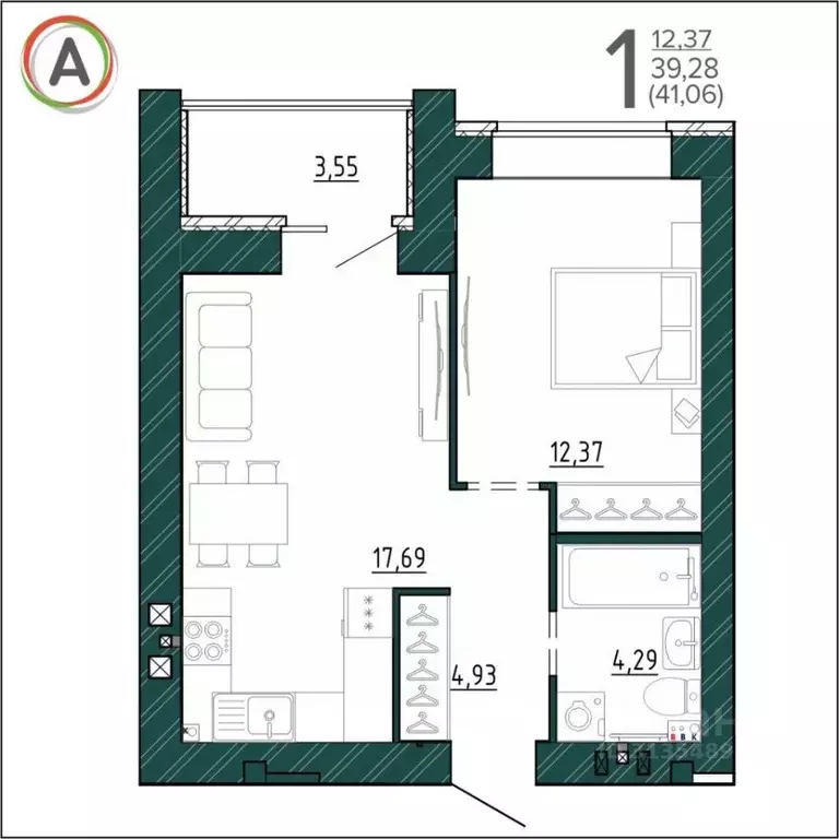 1-к кв. Брянская область, Брянск ул. Ульянова, 24 (41.06 м) - Фото 0