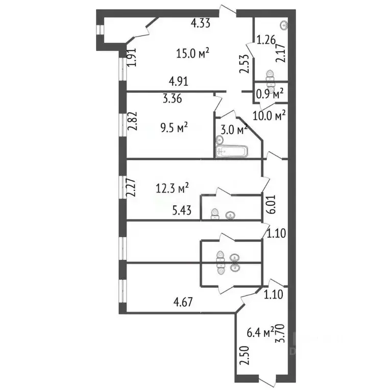 3-к кв. Санкт-Петербург Старорусская ул., 5/3 (77.3 м) - Фото 2