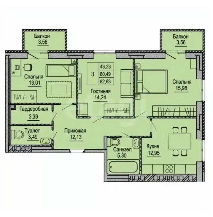 3-к кв. Калужская область, Калуга проезд Юрия Круглова, 12 (83.04 м) - Фото 1
