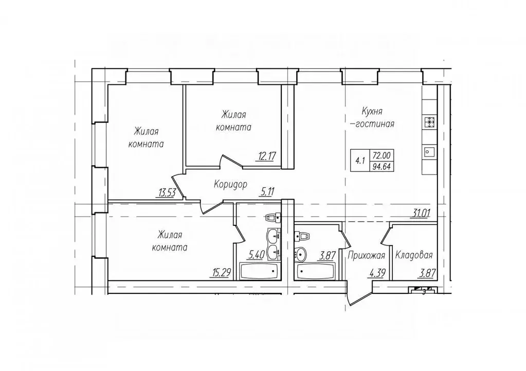 4-к кв. Чувашия, Чебоксары ул. Фридриха Энгельса, поз7 (94.64 м) - Фото 1