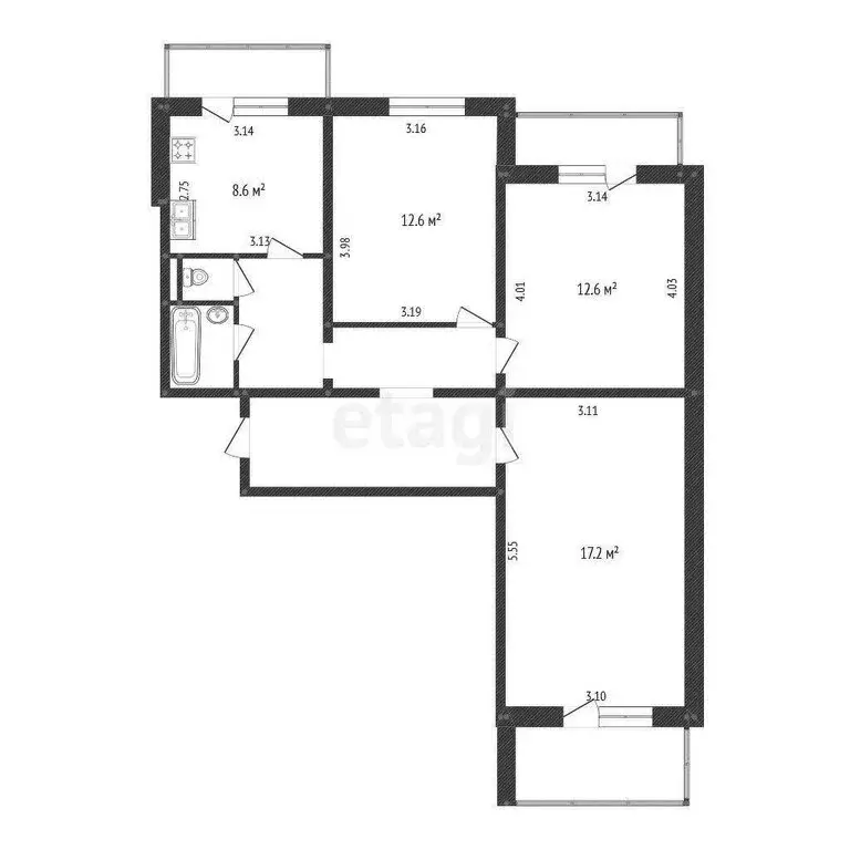 3-комнатная квартира: Белгород, улица Есенина, 48 (68.5 м) - Фото 0
