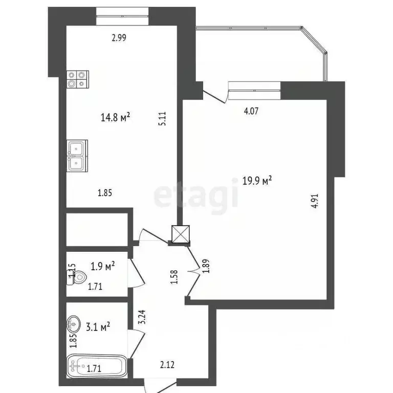1-к кв. Тюменская область, Тюмень Солнечный проезд, 25 (43.9 м) - Фото 2