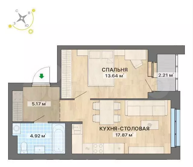 1-к. квартира, 43,8 м, 3/25 эт. - Фото 0