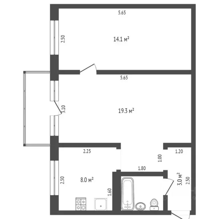 2-к кв. Тюменская область, Тюмень Авторемонтная ул., 27а (43.0 м) - Фото 2