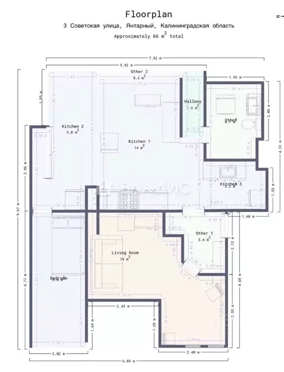 2-к кв. Калининградская область, Янтарный пгт ул. Советская, 3 (58.2 ... - Фото 2