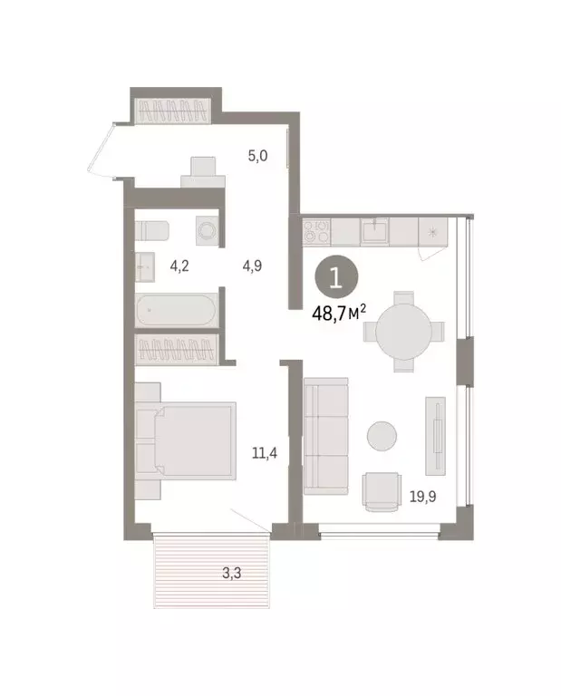 1-комнатная квартира: Тюмень, Причальная улица, 5 (48.68 м) - Фото 1