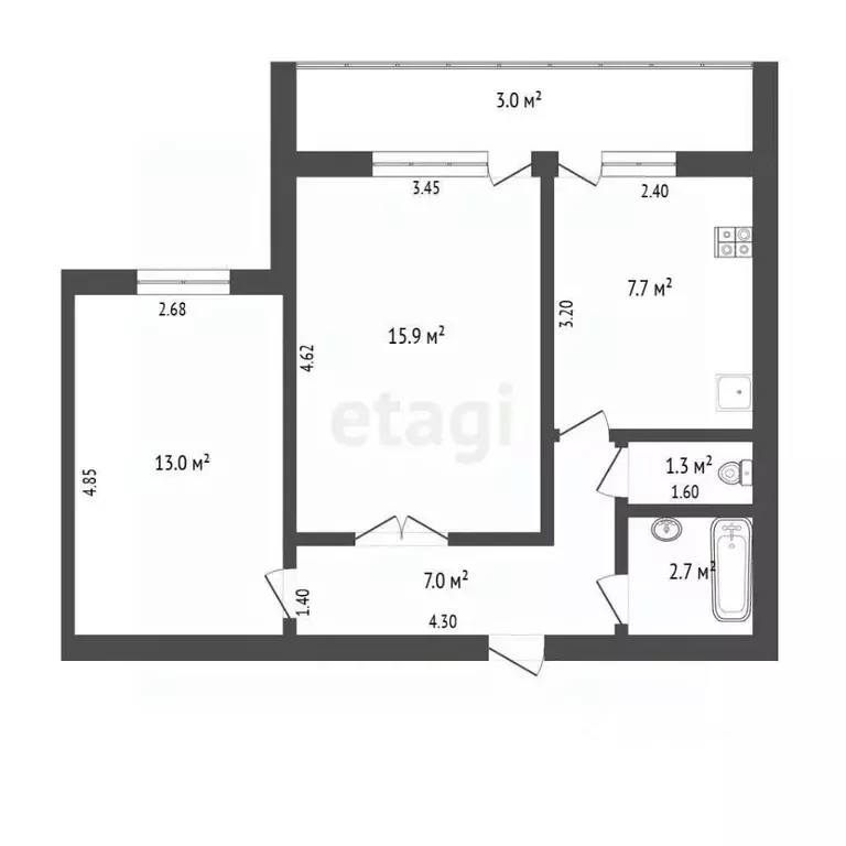 2-к кв. Мордовия, Саранск Гожувская ул., 28 (47.9 м) - Фото 1