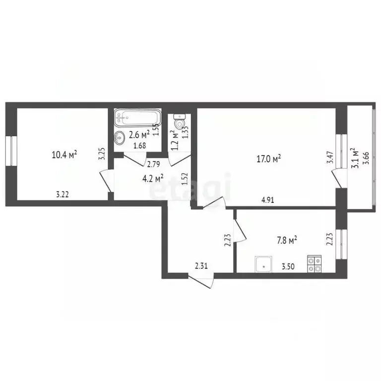 2-к кв. Ханты-Мансийский АО, Нягань 1-й мкр, 14 (48.8 м) - Фото 1