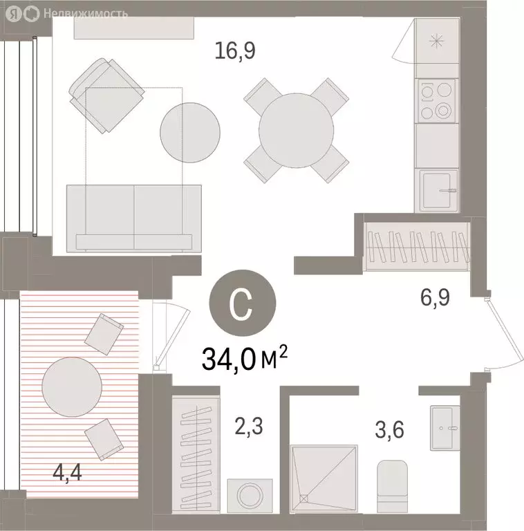 Квартира-студия: Тюмень, улица Муравленко, 9/2 (34 м) - Фото 1