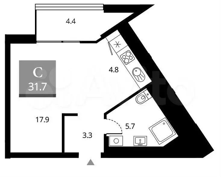 Квартира-студия, 31,7 м, 23/24 эт. - Фото 0