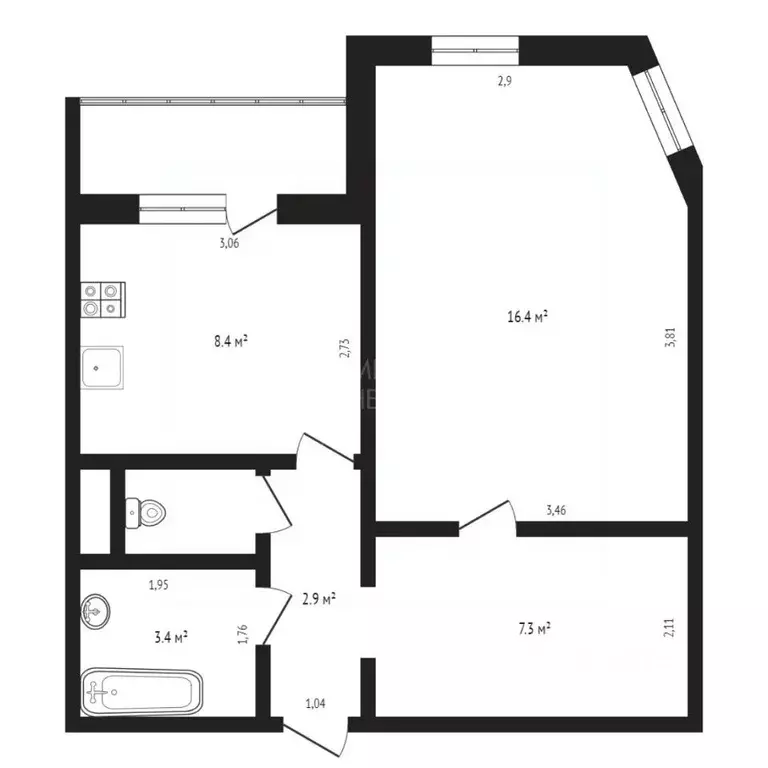 1-к кв. Тюменская область, Тюмень ул. Пермякова, 70к1 (40.1 м) - Фото 2