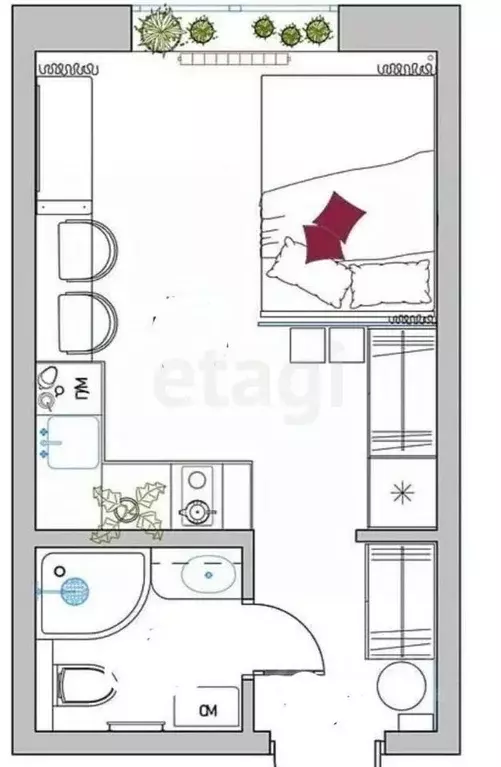 Студия Калининградская область, Зеленоградск ул. Гагарина, 87 (29.2 м) - Фото 2