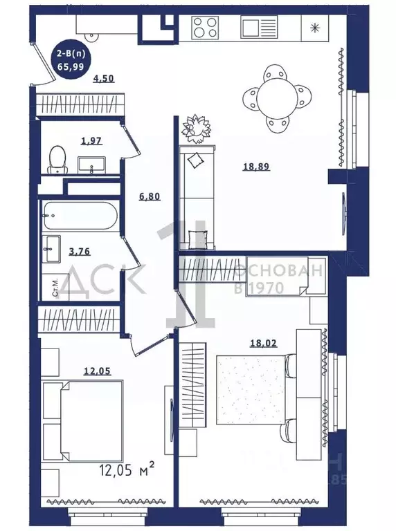 2-к кв. Ханты-Мансийский АО, Сургут Высоковольтная ул., 6/2 (65.99 м) - Фото 1