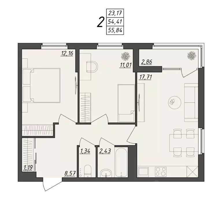 2-к кв. Волгоградская область, Волгоград ул. Алехина, 7к7 (55.84 м) - Фото 0