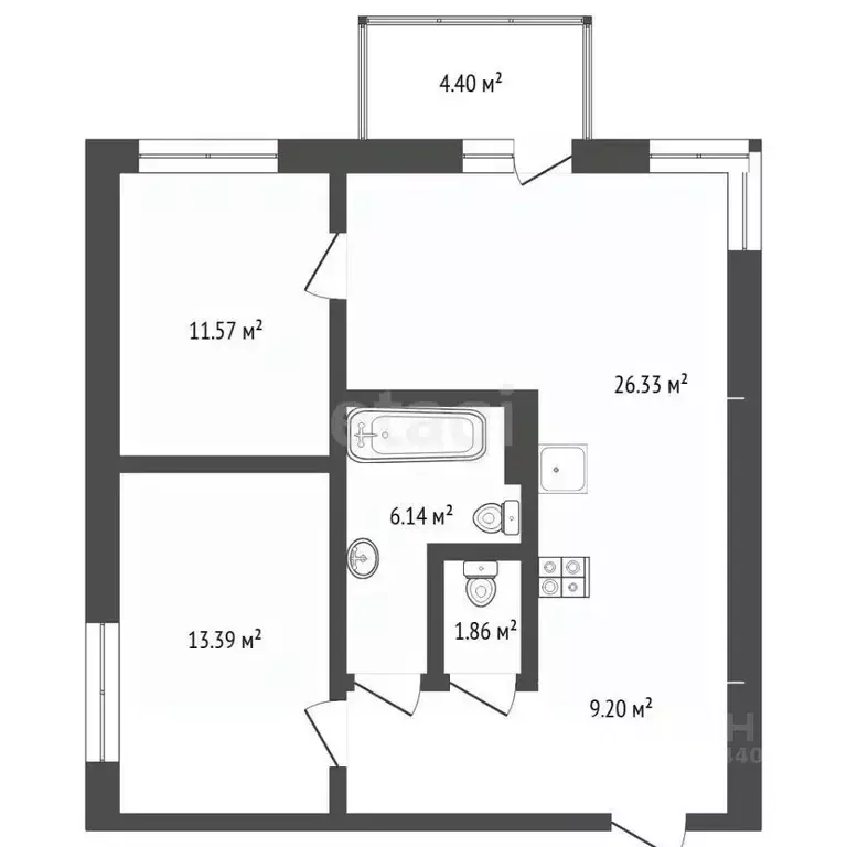 2-к кв. Тюменская область, Тюмень Профсоюзная ул., 63к1 (68.0 м) - Фото 1