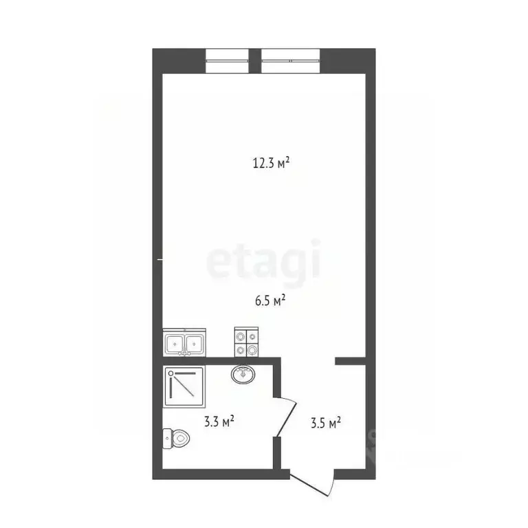 Студия Тюменская область, Тюмень Полевая ул., 117к8 (21.9 м) - Фото 1