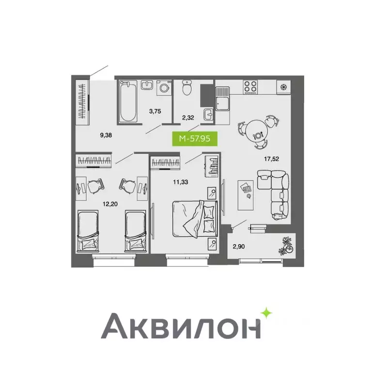 2-к кв. Архангельская область, Архангельск Комсомольская ул. (57.95 м) - Фото 1