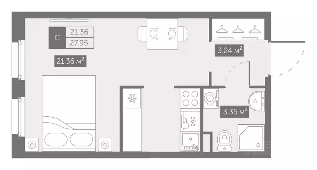 Студия Санкт-Петербург ул. Архивная, 5 (27.95 м) - Фото 0