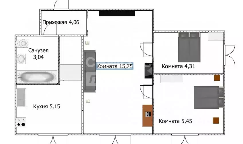 3-к кв. Ульяновская область, Ульяновск ул. Доватора, 26 (38.9 м) - Фото 1