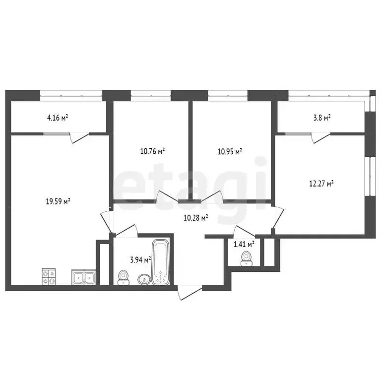 3-комнатная квартира: Тюмень, улица Газовиков, 36 (77 м) - Фото 1
