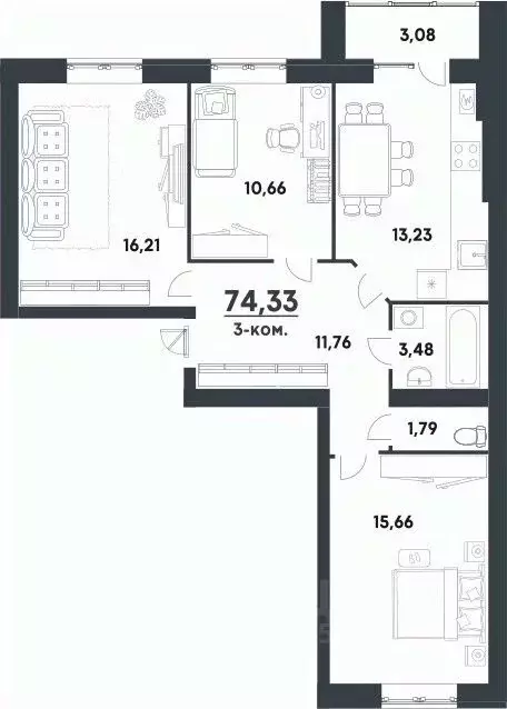 3-к кв. Волгоградская область, Волгоград ул. Иссы Плиева, 16Б (74.33 ... - Фото 1