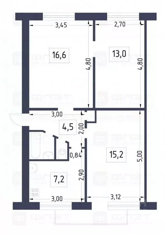 3-к кв. Татарстан, Казань ул. Аделя Кутуя, 10 (59.8 м) - Фото 2