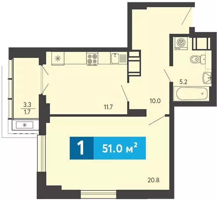 1-комнатная квартира: Засечное, Прибрежный бульвар, 5 (51 м) - Фото 0