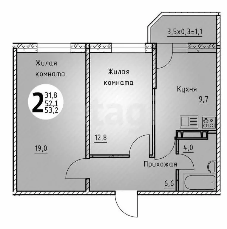 2-комнатная квартира: Казань, улица Симонова, 11 (51.7 м) - Фото 0