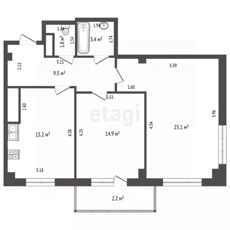 2-к кв. Татарстан, Набережные Челны 16-й комплекс, 1А (70.1 м) - Фото 1