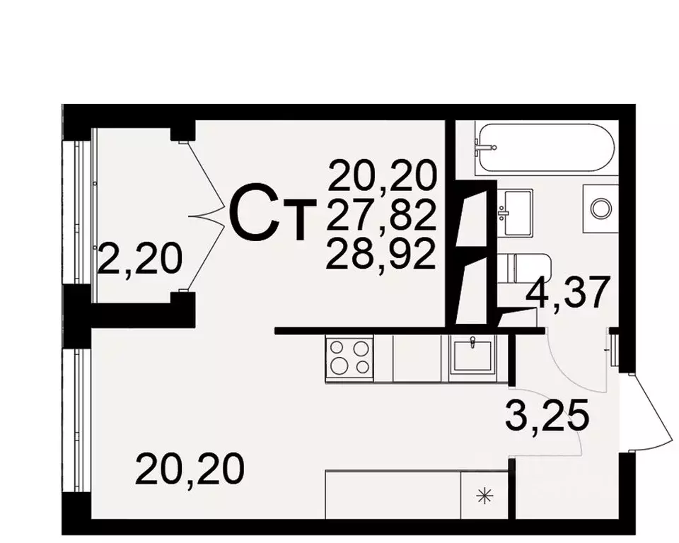 1-к кв. Тульская область, Тула Одоевское ш., 73Б (28.92 м) - Фото 1
