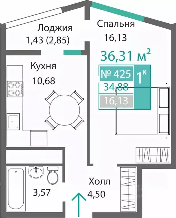 1-к кв. Крым, Симферополь Барбарис жилой комплекс (36.31 м) - Фото 0