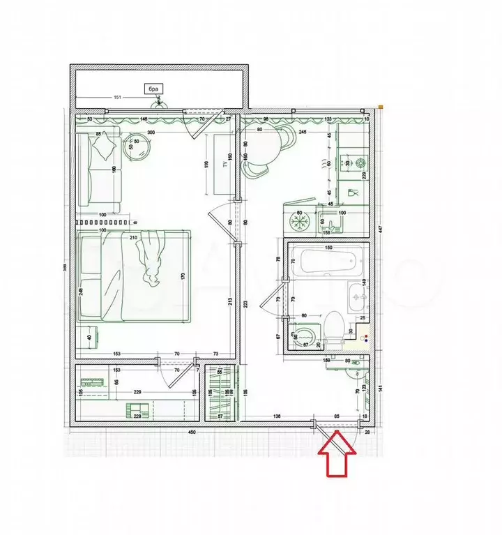 1-к. квартира, 33 м, 5/9 эт. - Фото 0
