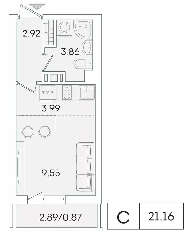 Квартира-студия: Мурино, Графская улица, 6к1 (20.3 м) - Фото 0