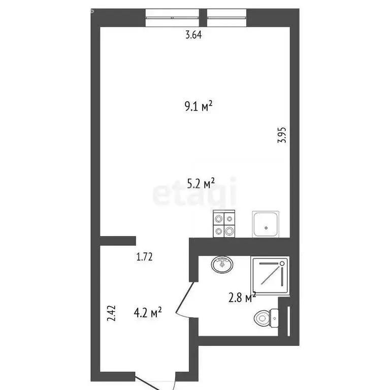 Квартира-студия: Тюмень, Полевая улица, 115 (21.3 м) - Фото 1