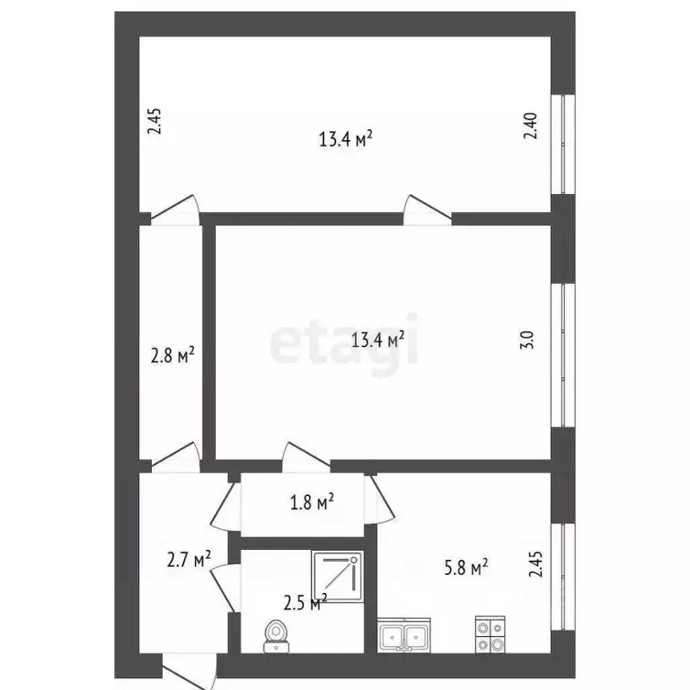 2-к кв. Крым, Феодосия ул. Краснобаева, 1 (42.3 м) - Фото 2